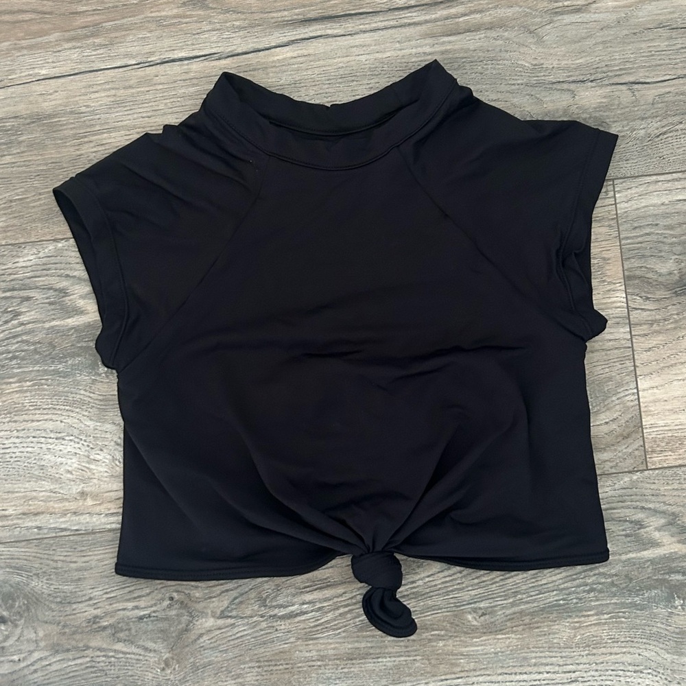 Frankie’s bikini’s black crop top tie front short sleeve swim top size XS